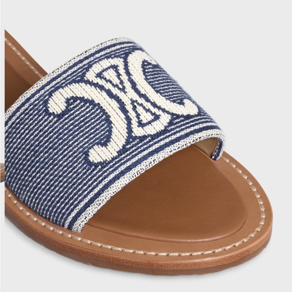 CELINE LYMPIA MULE IN STRIPED TEXTILE WITH TRIOMPHE